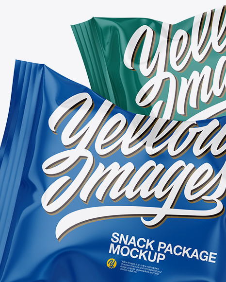 Two Glossy Snack Packages Mockup In Flow Pack Mockups On Yellow Images Object Mockups