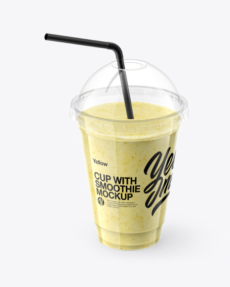 Banana Smoothie Cup with Straw Mockup PSD #4