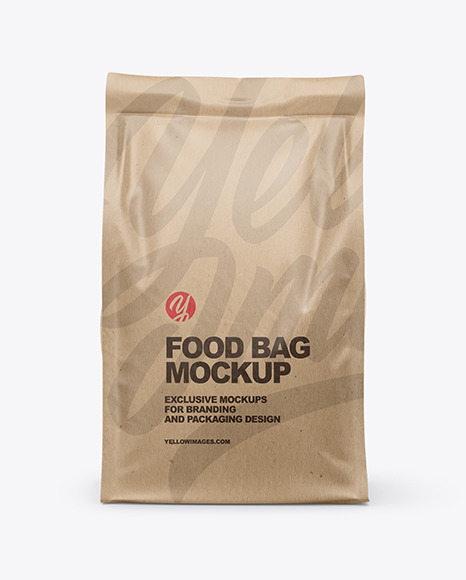 Kraft Food Bag Mockup Front View In Bag Sack Mockups On Yellow Images Object Mockups