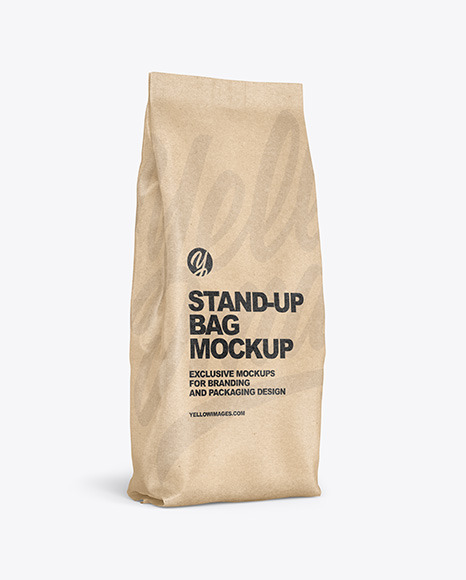 Download Kraft Paper Stand Up Bag Mockup In Bag Sack Mockups On Yellow Images Object Mockups