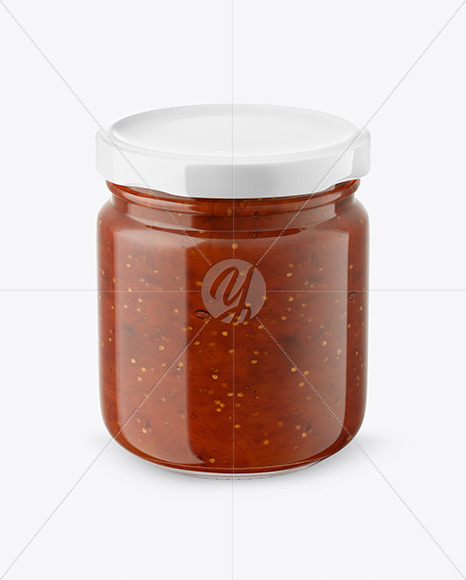 Download Fig Jam Glass Jar Mockup Front View High Angle Shot In Jar Mockups On Yellow Images Object Mockups