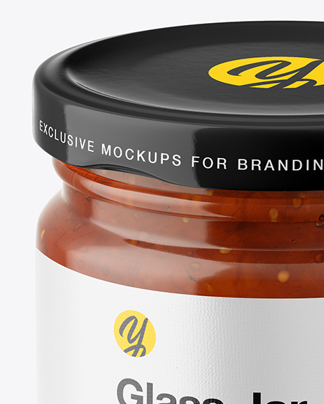 Fig Jam Glass Jar Mockup Front View High Angle Shot In Jar Mockups On Yellow Images Object Mockups