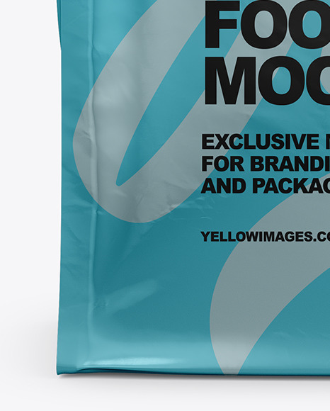 Glossy Metallic Food Bag Mockup Front View In Bag Sack Mockups On Yellow Images Object Mockups