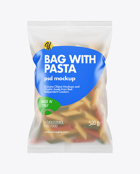 Frosted Plastic Bag With Tricolor Pennoni Rigati Pasta Mockup PSD #2