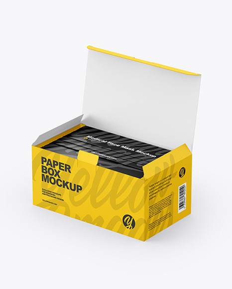 Download Paper Box With Medical Face Masks Mockup In Apparel Mockups On Yellow Images Object Mockups PSD Mockup Templates