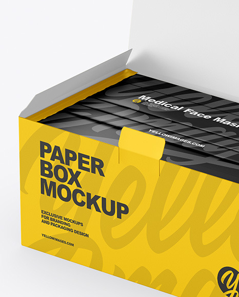 Download Paper Box With Medical Face Masks Mockup In Apparel Mockups On Yellow Images Object Mockups PSD Mockup Templates