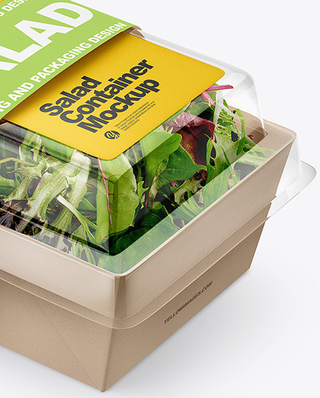 Download Salad Container Box Mockup Half Side View In Pot Tub Mockups On Yellow Images Object Mockups PSD Mockup Templates