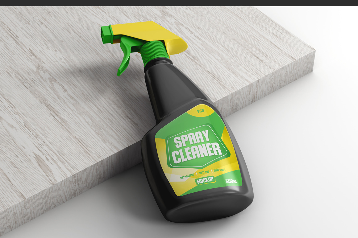 Spray Cleaner Bottle Mockup on Yellow Images Creative Store