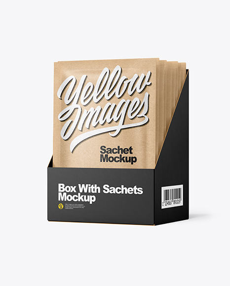 Kraft Paper Sachets in Display Box Mockup PSD #2