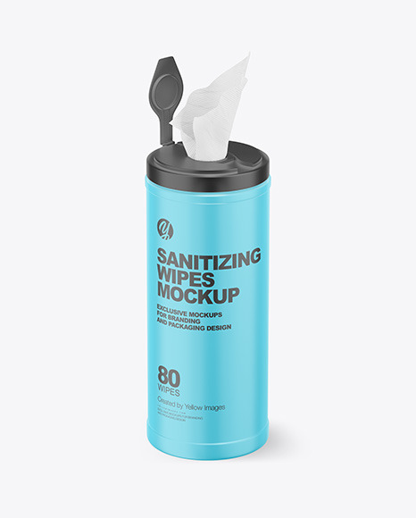 Download Mate Opened Sanitizing Wipes Canister Mockup In Packaging Mockups On Yellow Images Object Mockups PSD Mockup Templates