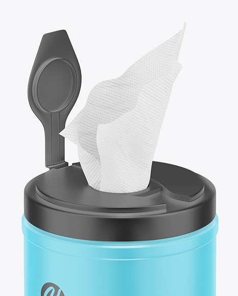 Download Free Mate Opened Sanitizing Wipes Canister Mockup In Packaging PSD Mockups