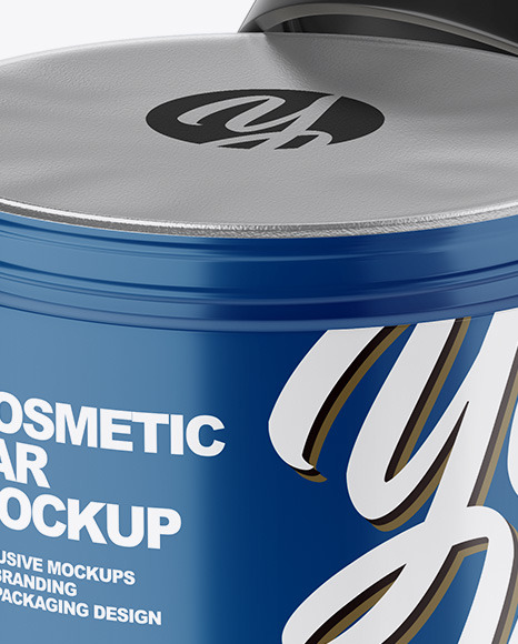 Opened Glossy Plastic Cosmetic Jar with Foil Lid Mockup   Front View (High Angle Shot) PSD #6