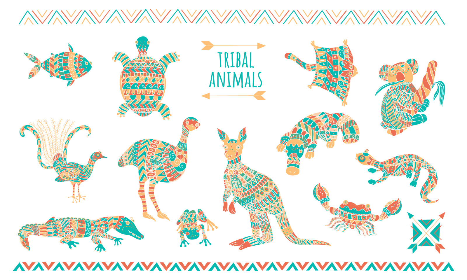 Download Stylized Australian Animals Vector Set In Creative Store On Yellow Images Creative Store