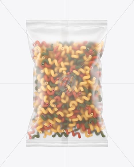 Frosted Plastic Bag With Tricolor Cavatappi Pasta Mockup In Bag Sack Mockups On Yellow Images Object Mockups