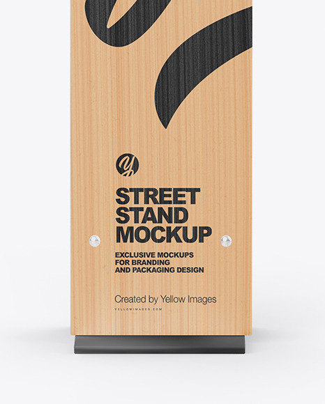 Download Wooden Stand With Poster Mockup In Outdoor Advertising Mockups On Yellow Images Object Mockups PSD Mockup Templates