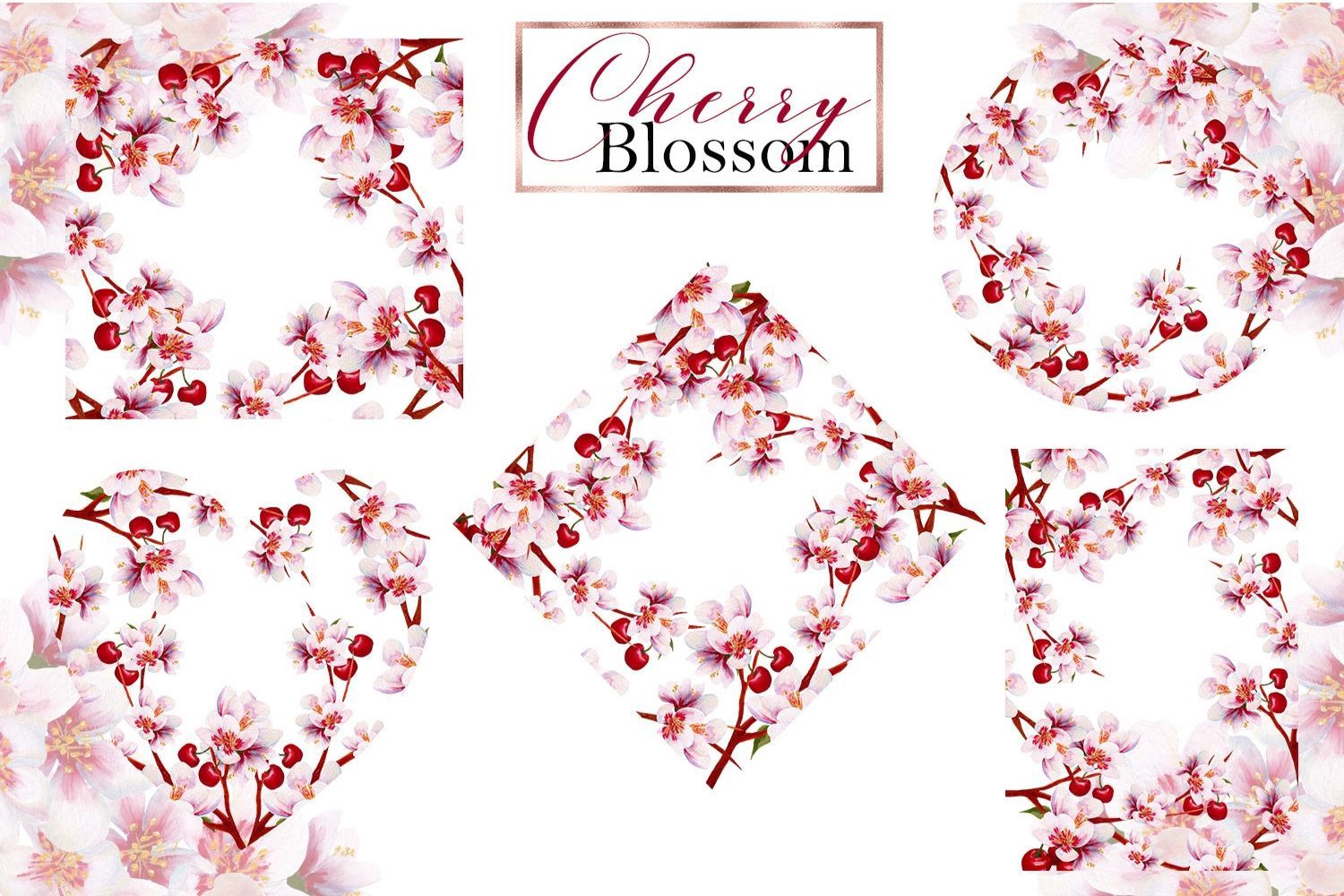 Cherry Blossom Collection In Illustrations On Yellow Images Creative Store