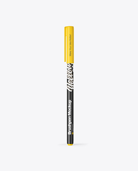 Download Glossy Plastic Brush Pen With Cap Mockup Front View In Stationery Mockups On Yellow Images Object Mockups Yellowimages Mockups