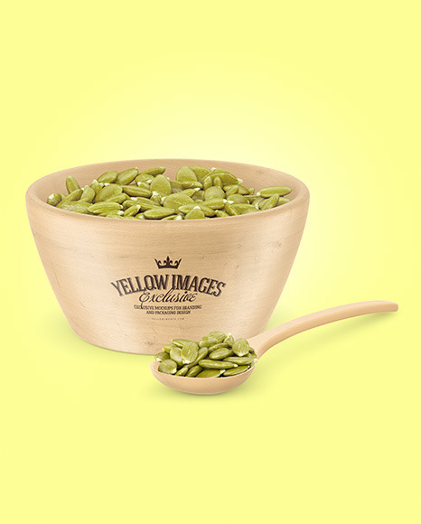 Wooden Bowl with Peeled Pumpkin Seeds Mockup PSD #6