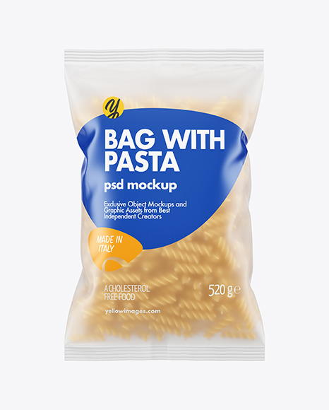 Download Frosted Plastic Bag With Fusilli Pasta Mockup In Bag Sack Mockups On Yellow Images Object Mockups PSD Mockup Templates