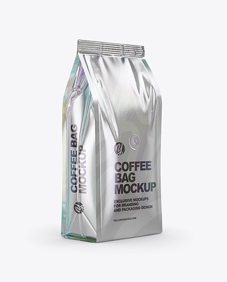 Metallic Coffee Bag Mockup Half Side View In Bag Sack Mockups On Yellow Images Object Mockups