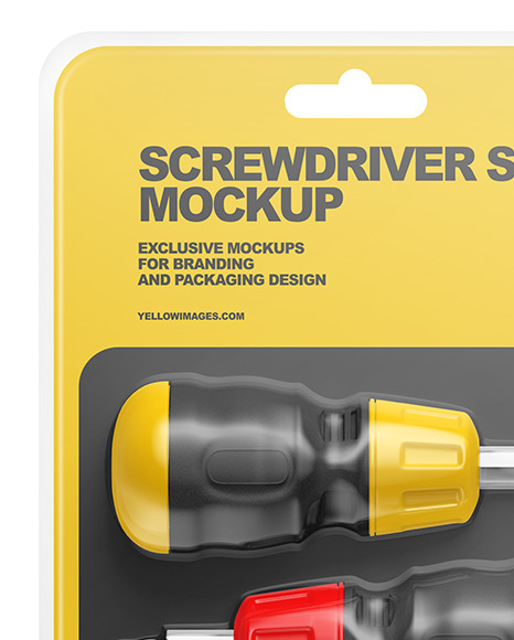 Download Screwdriver Set With Blister Pack Mockup Front View In Packaging Mockups On Yellow Images Object Mockups PSD Mockup Templates