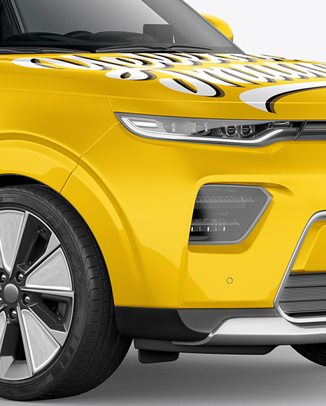 Download Free Compact Car Mockup Halfside View In Vehicle Mockups On Yellow PSD Mockups