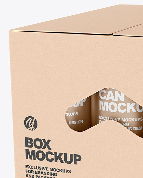 Kraft Paper Box With Cans Mockup In Box Mockups On Yellow Images Object Mockups