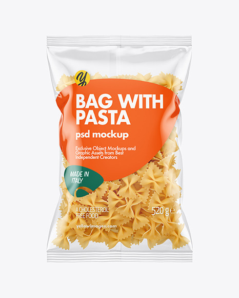 Download Plastic Bag With Farfalle Pasta Mockup In Bag Sack Mockups On Yellow Images Object Mockups