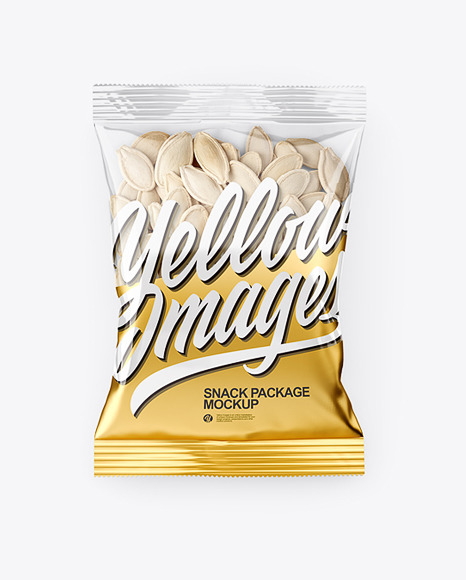 Clear Plastic Pack With Pumpkin Seeds Mockup Top View In Flow Pack Mockups On Yellow Images Object Mockups