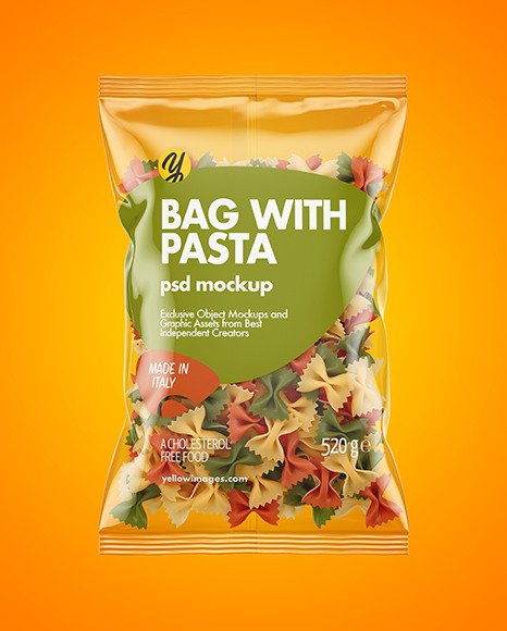 Download Plastic Bag With Tricolor Farfalle Pasta Mockup In Bag Sack Mockups On Yellow Images Object Mockups PSD Mockup Templates