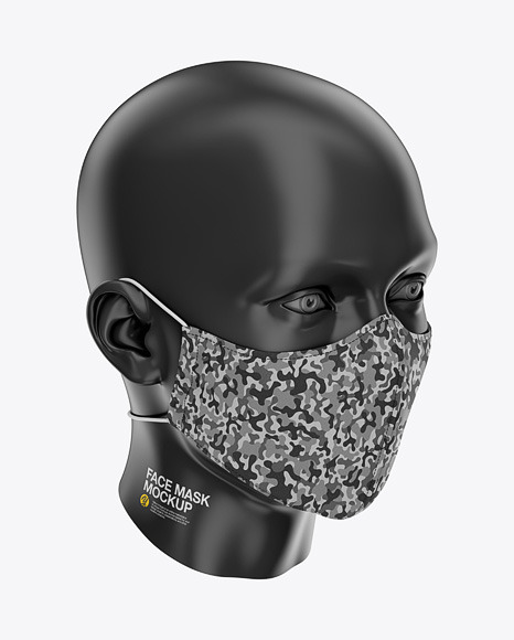 Face Mask With Elastic Cord And Stopper Front Half Side View High Angle In Apparel Mockups On Yellow Images Object Mockups