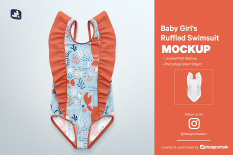 Baby Girl S Ruffled Swimsuit Mockup In Apparel Mockups On Yellow Images Creative Store