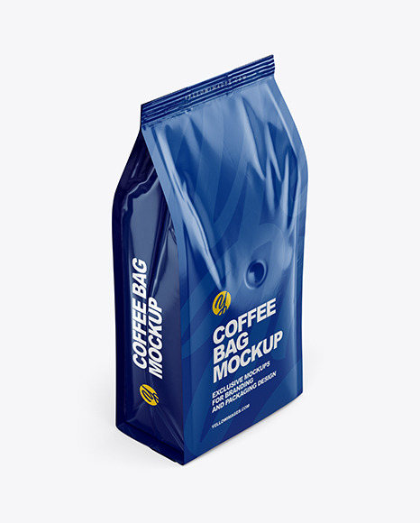 Glossy Coffee Bag Mockup Half Side View In Bag Sack Mockups On Yellow Images Object Mockups