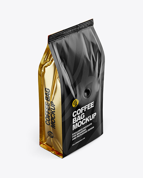 Glossy Coffee Bag Mockup Half Side View In Bag Sack Mockups On Yellow Images Object Mockups