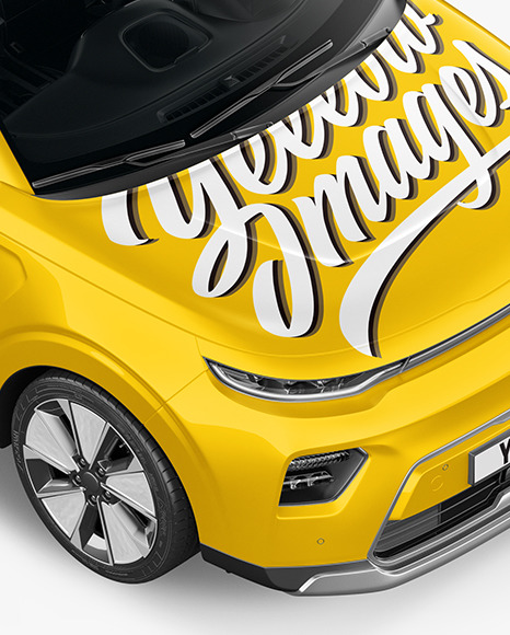 Download Compact Car Mockup Top Half Side View In Vehicle Mockups On Yellow Images Object Mockups PSD Mockup Templates