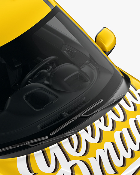 Download Compact Car Mockup Top Half Side View In Vehicle Mockups On Yellow Images Object Mockups PSD Mockup Templates