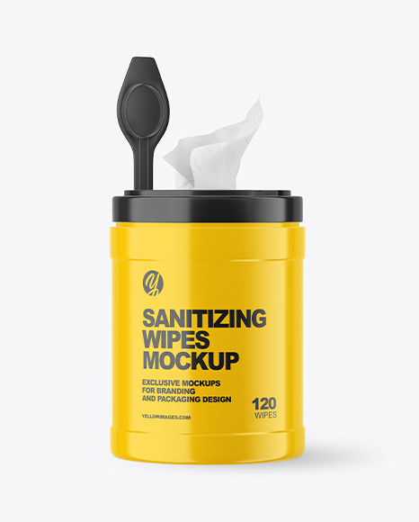 Download Glossy Opened Sanitizing Wipes Canister Mockup In Packaging Mockups On Yellow Images Object Mockups