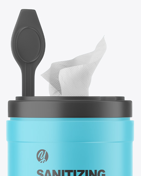 Download Free Matte Opened Sanitizing Wipes Canister Mockup In Packaging PSD Mockups