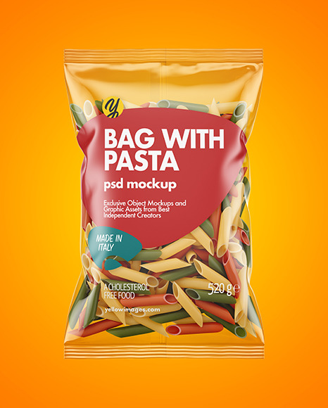 Download Plastic Bag With Tricolor Penne Pasta Mockup In Bag Sack Mockups On Yellow Images Object Mockups Yellowimages Mockups