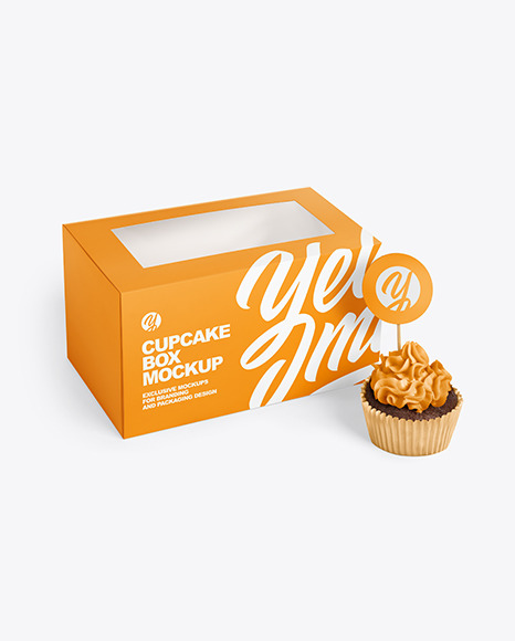 Download Box W Cupcake Mockup In Box Mockups On Yellow Images Object Mockups PSD Mockup Templates