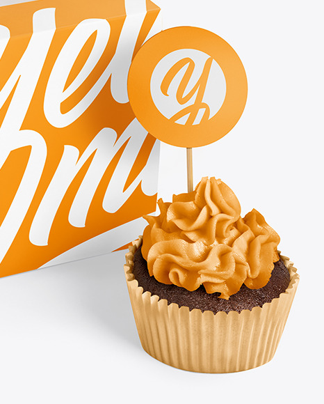 Download Box W Cupcake Mockup In Box Mockups On Yellow Images Object Mockups PSD Mockup Templates