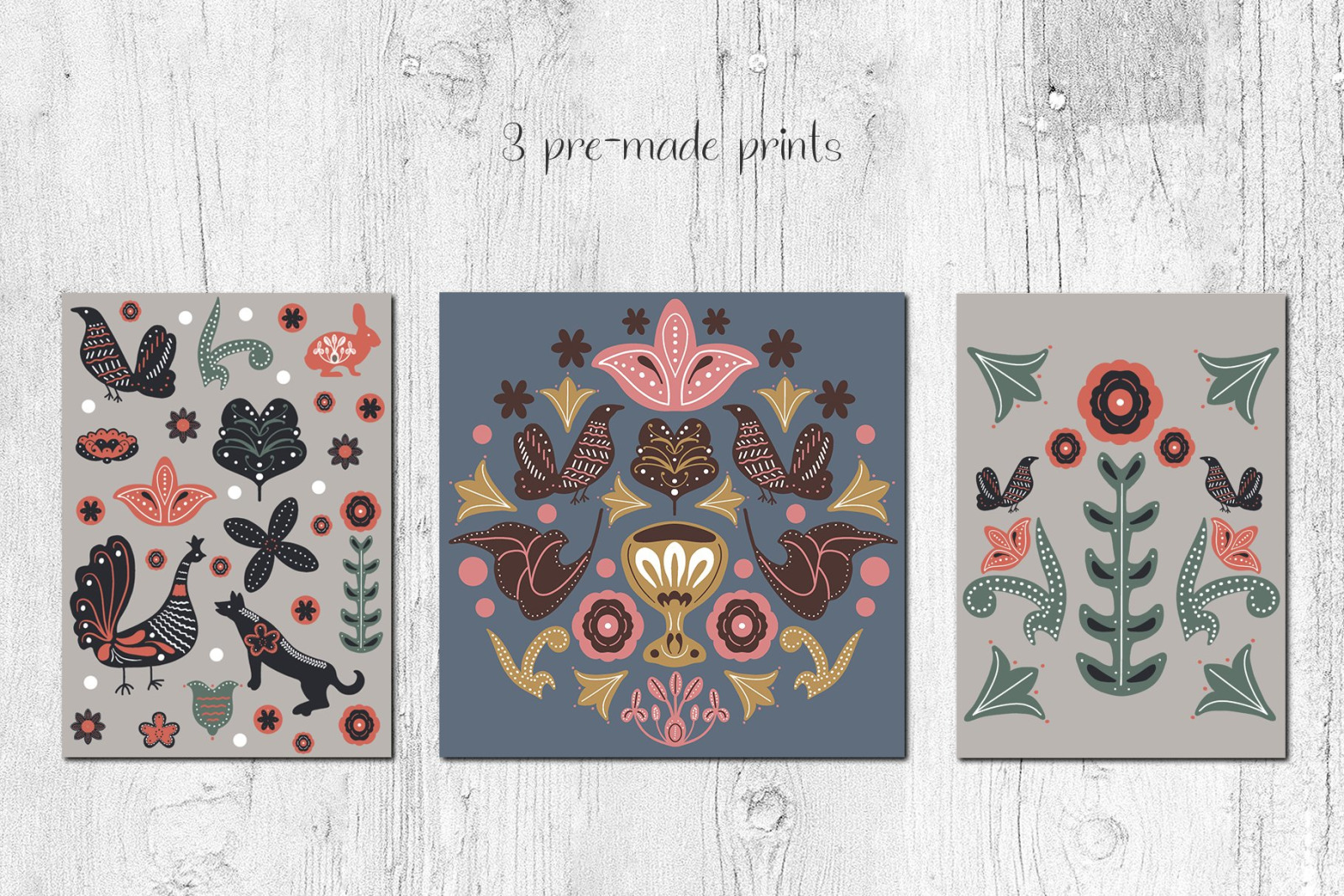 Nordic Fantasy Folk Art Collection on Yellow Images Creative Store