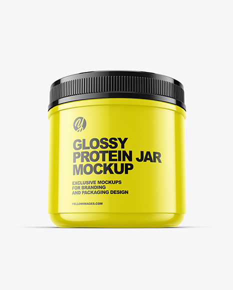 Download Glossy Protein Jar Mockup In Jar Mockups On Yellow Images Object Mockups