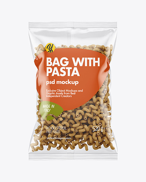 Whole Wheat Cavatappi Pasta Bag Mockup In Bag Sack Mockups On Yellow Images Object Mockups