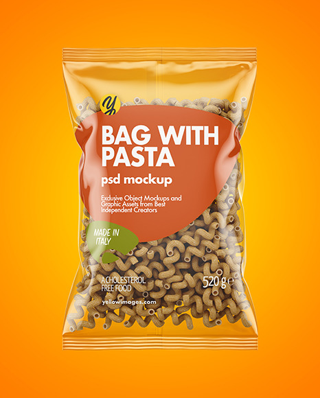 Download Whole Wheat Cavatappi Pasta Bag Mockup In Bag Sack Mockups On Yellow Images Object Mockups PSD Mockup Templates