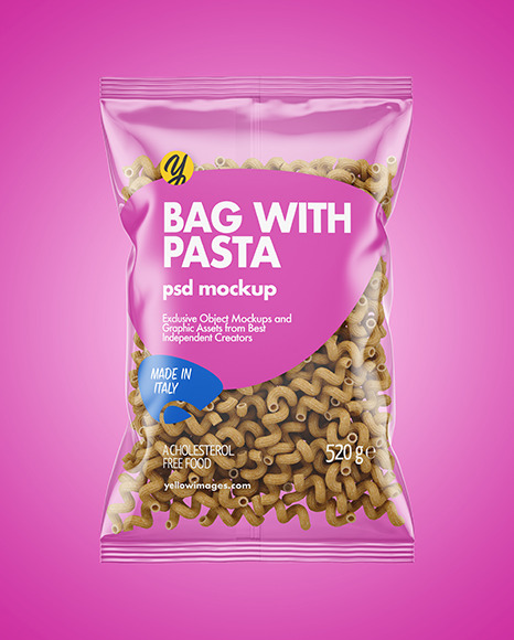 Whole Wheat Cavatappi Pasta Bag Mockup In Bag Sack Mockups On Yellow Images Object Mockups