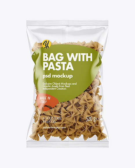 Download Whole Wheat Farfalle Pasta Bag Mockup In Bag Sack Mockups On Yellow Images Object Mockups PSD Mockup Templates