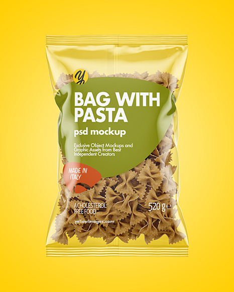 Whole Wheat Farfalle Pasta Bag Mockup In Bag Sack Mockups On Yellow Images Object Mockups