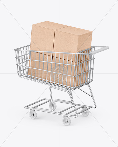 Download Shopping Cart W Kraft Boxes Mockup In Packaging Mockups On Yellow Images Object Mockups PSD Mockup Templates