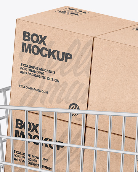 Download Shopping Cart W Kraft Boxes Mockup In Packaging Mockups On Yellow Images Object Mockups